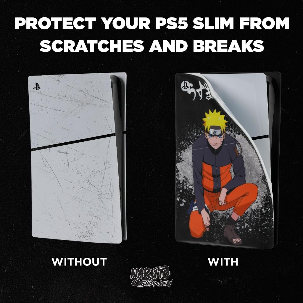 Konix Naruto Shippuden Carcasa Protectora para Consola PS5 Slim - Silicona - Antigolpes - Antirayaduras - Motivo Naruto - Negro