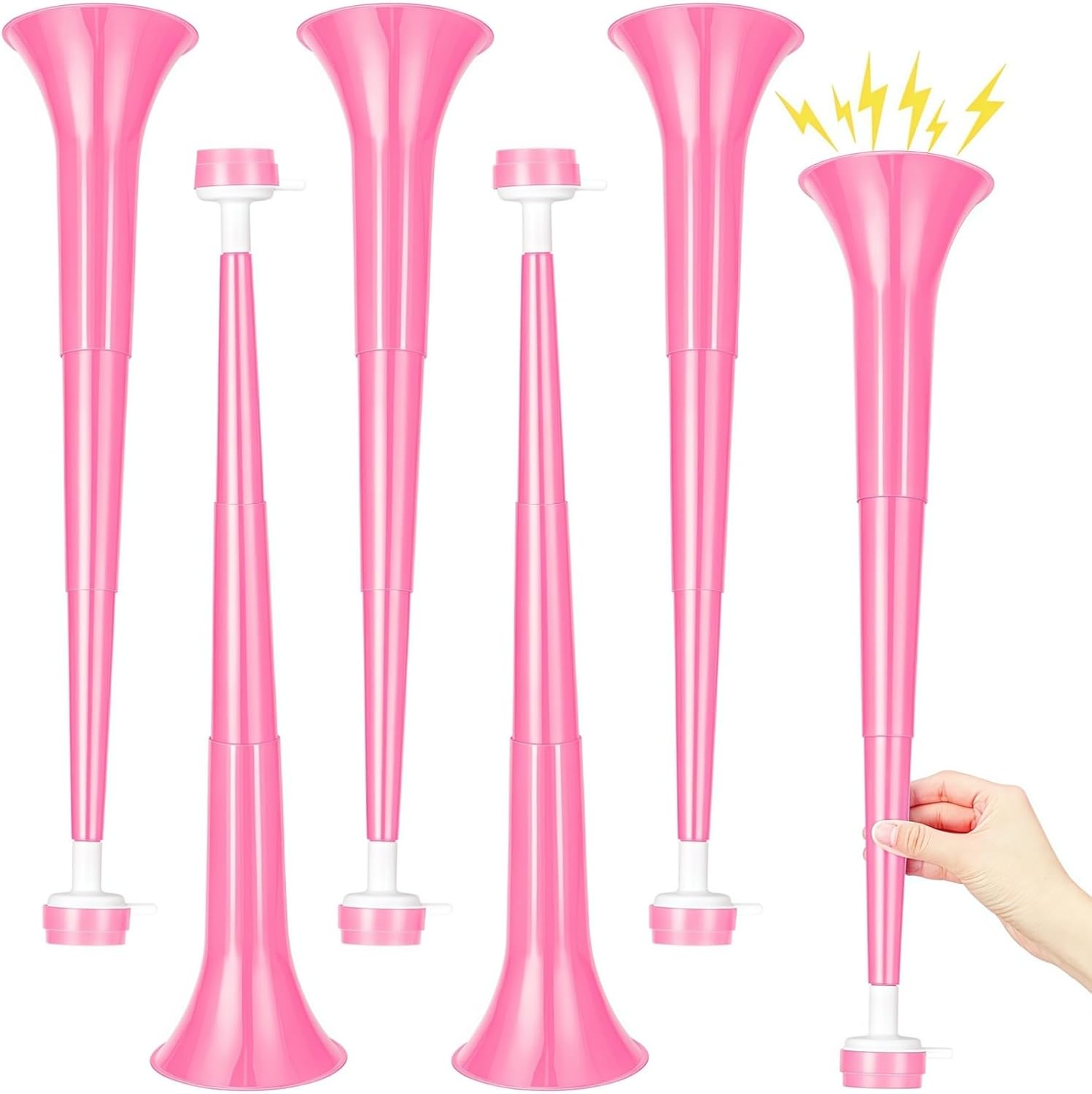6 Pieces Stadium Horn Noisemakers for Adult, 21 Inch Vuvuzela Plastic Trumpet for Adult Sporting Events Football Carnival Party Supplies, Pink