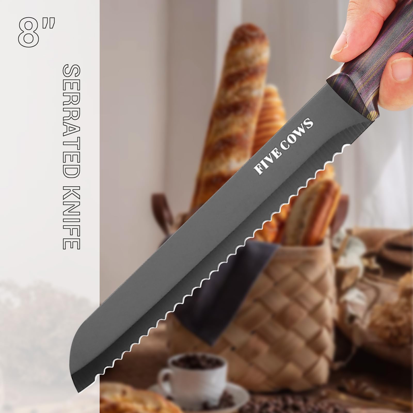 Couteau Cuisine, 16 pièces, Bloc couteaux de cuisine avec Affûteur Intégré, avec planche a decouper, ciseaux de cuisine et couteaux de chef, Couteaux et Ustensiles de Cuisine(Violet)