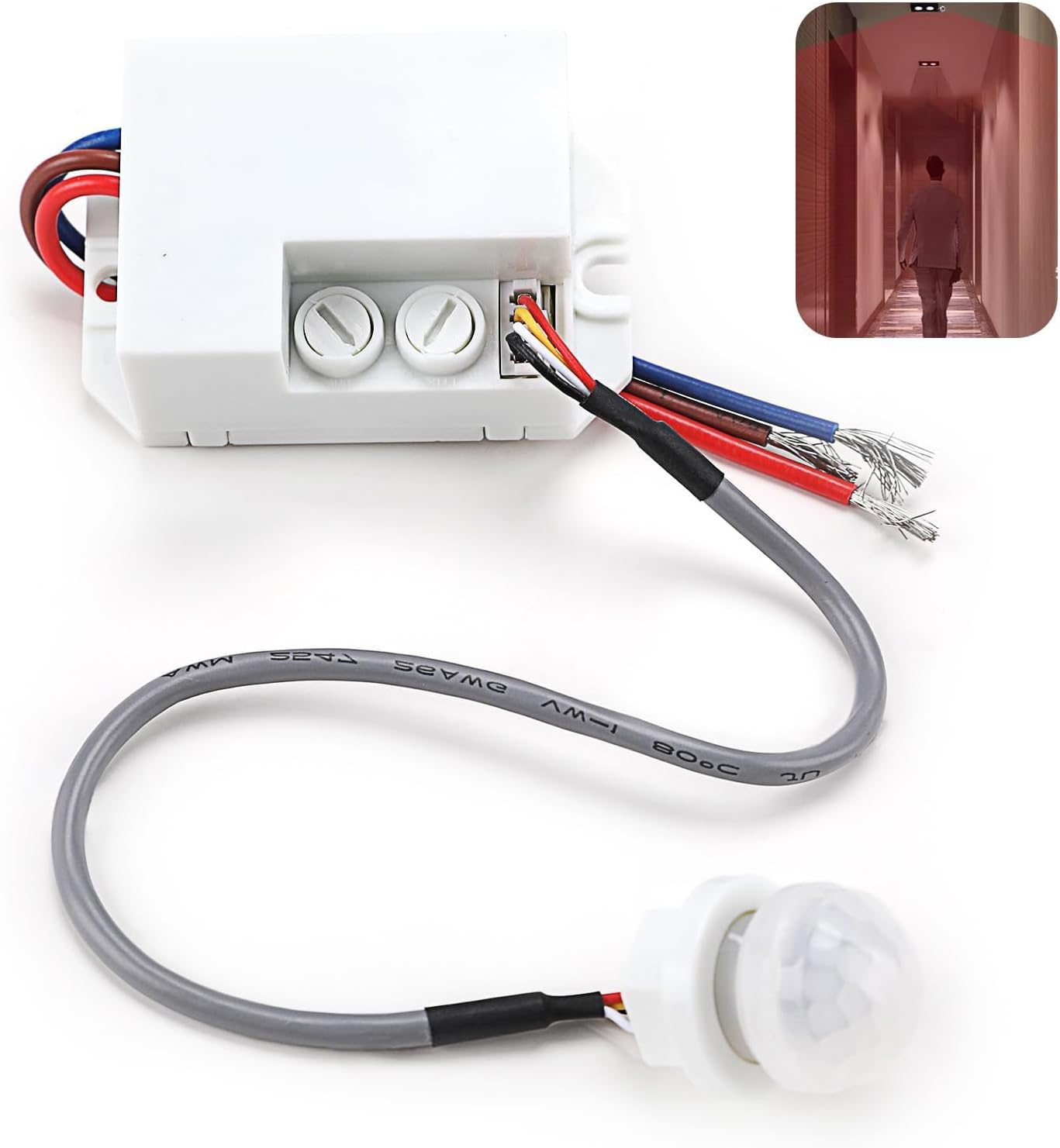 Mini PIR Sensor for Indoor Use, Ceiling Flush Mounted, Infrared Motion Detector with Adjustable Delay Time, Suitable for LED and Incandescent Lamps, Energy-Efficient Lighting, Range up to 8m/360°