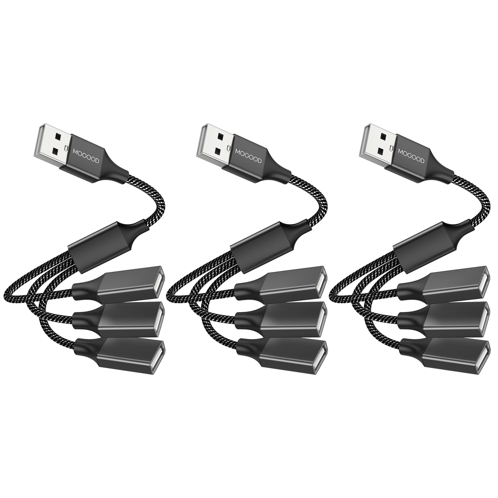 MOGOOD USB 3 Port Splitter Cable, USB Type B Splitter 1 Male to 3 Female USB 2.0 Adapter Power Cord Extension Hub for Charging/Data Transfer/Laptop/