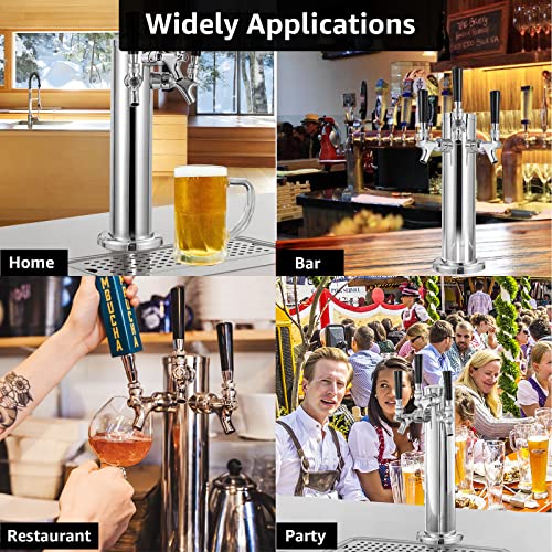 Hilangsan 3 Taps Beer Tower Kegerator Tower Keg Tower Stainless Steel Beer Tower Dispenser Beer Tap Faucet Kegerator Parts Beer Tap Tower Kegerator Tap Kit with Spring Pre-installed Beer Lines