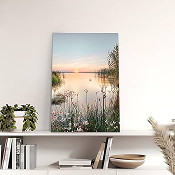 Amazon.co.jp: 湖のキャンバス風景ウォールアート:自然の絵
