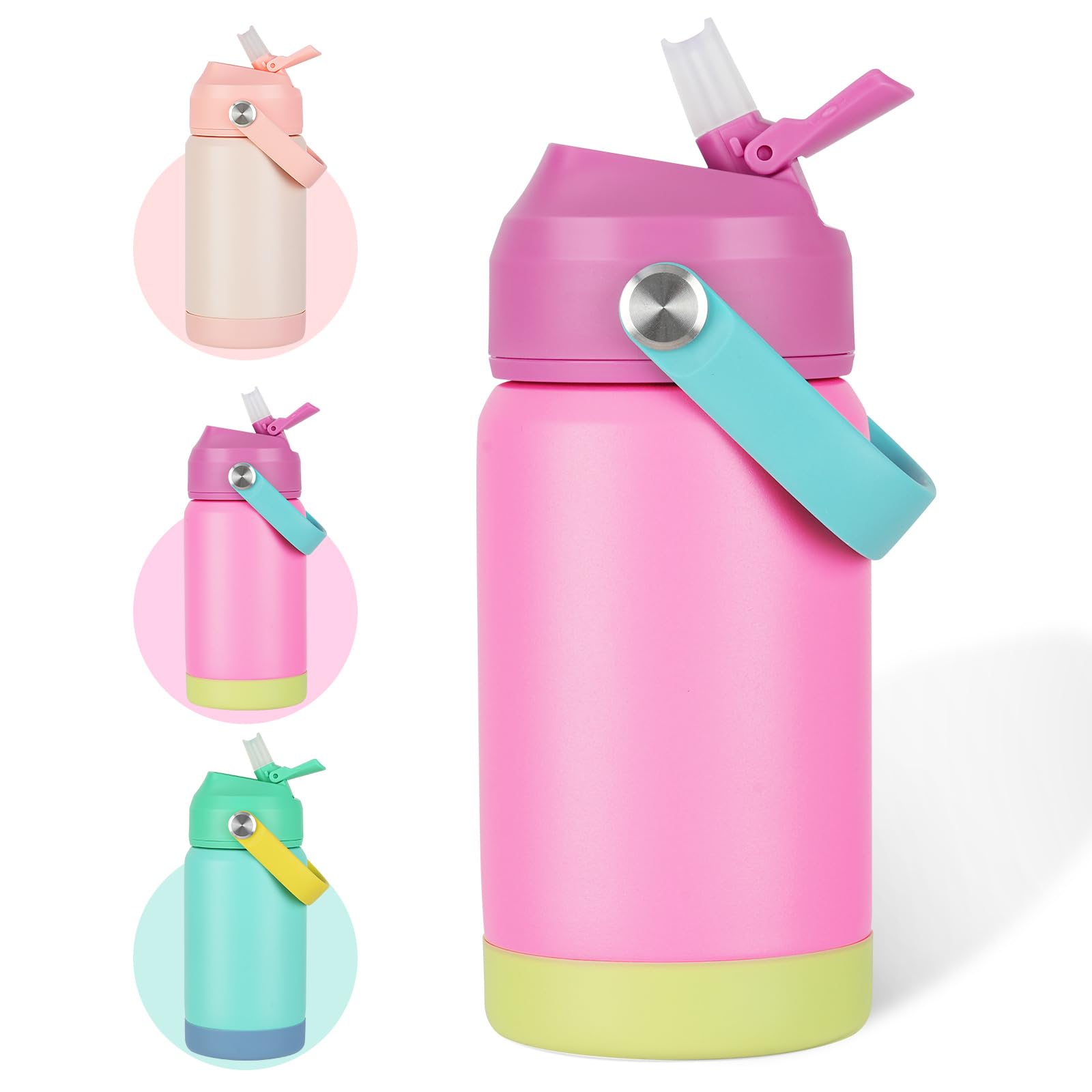 AMFUN Kinder Edelstahl Isolierte Wasserflasche, 350ML Trinkflasche Kinder mit Strohhalm, Kinderflasche Auslaufsicher, Kleinkind Thermosflasche für Schule - BPA Frei