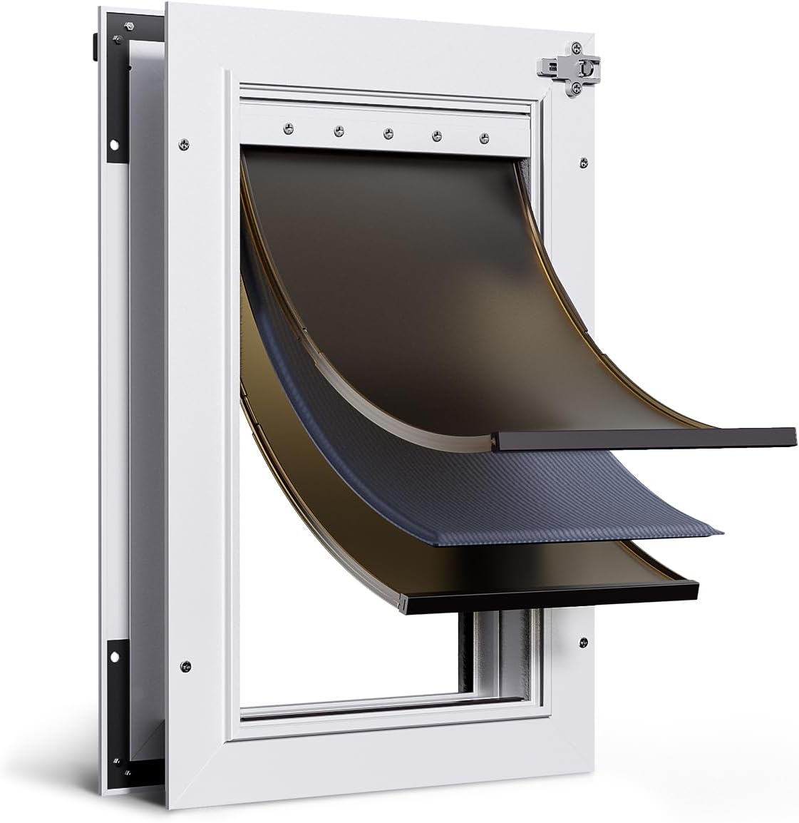 Cat Door Interior Door All Aluminum White 3 Flaps, for Exterior Door Small Cat Dog Doggy Doggie Door, Heavy Duty Pet Door, Insulation Flap, Lockable Closing Panel Telescoping Tunnel, Pets Up to 22lbs