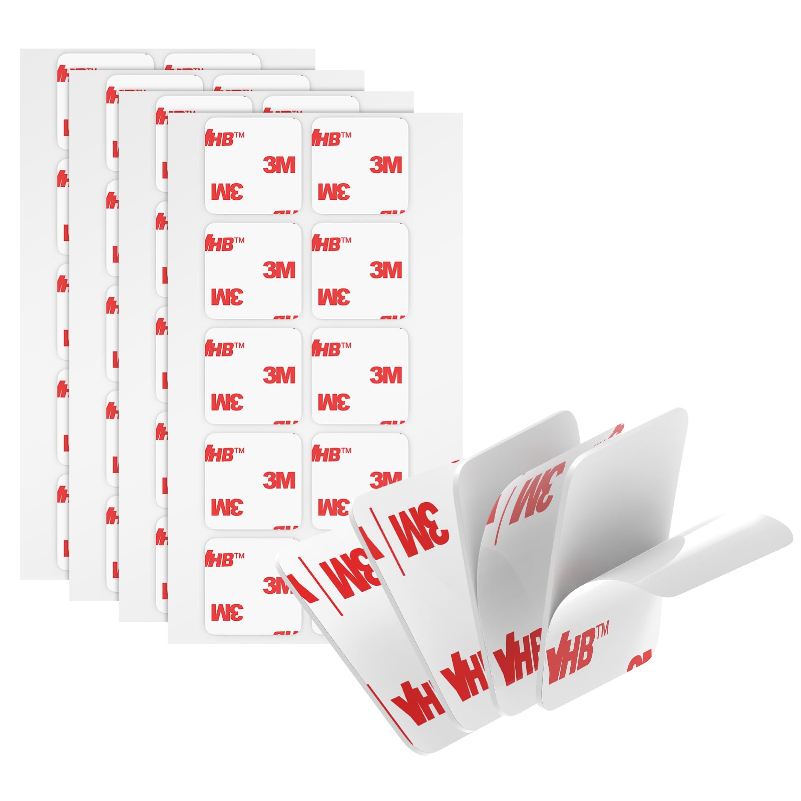 3M Double Sided Adhesive Pads Heavy Duty VHB 1" x 1" 0.025in Thick 40 PCS Square White 4930 Strong Adhesive Mounting Waterproof Foam Tape for Car Home