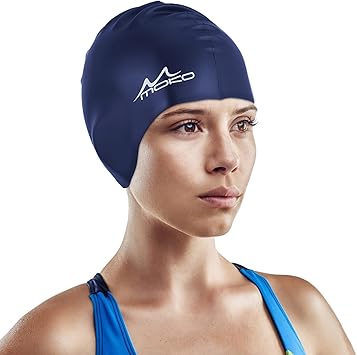 Amazon Moko ロングヘア用スイムキャップ レディース メンズ 水泳帽 耳栓付き ノーズクリップセット 大きなスペース フルプロテクション シリコン スイミングキャップ 太いカーリーヘア ドレッドヘア用 編み紐 Mサイズ ダークブルー Moko スポーツ アウトドア
