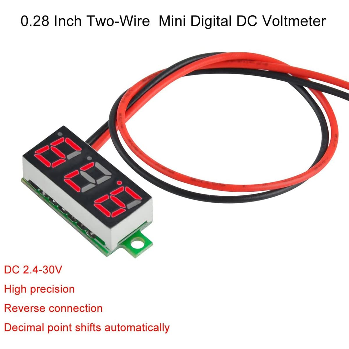 Greluma 5 Pezzi Mini voltmetro DC digitale da 0,28", misuratore di tensione del voltmetro DC a due fili da 2,5 V-30 V - 5 colori