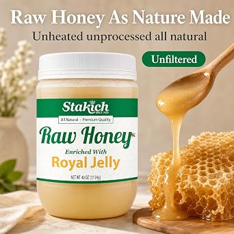Stakich Royal Jelly Enriched Raw Honey - Pure, Unprocessed, Unheated - 40 Ounce