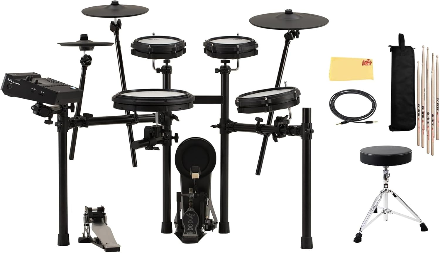 Roland TD313 V-Drums Electronic Drum Kit Bundle with Drum Throne, Audio Cable, Drumsticks, Drumstick Bag, and Austin Bazaar Polishing Cloth