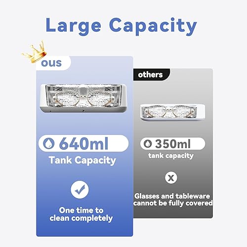 Miniatura 2 de Limpiador ultrasónico, limpiador ultrasónico de joyería de gran capacidad de 21.6 fl oz, limpiador ultrasónico portátil de 40 W 48 kHz, limpiador