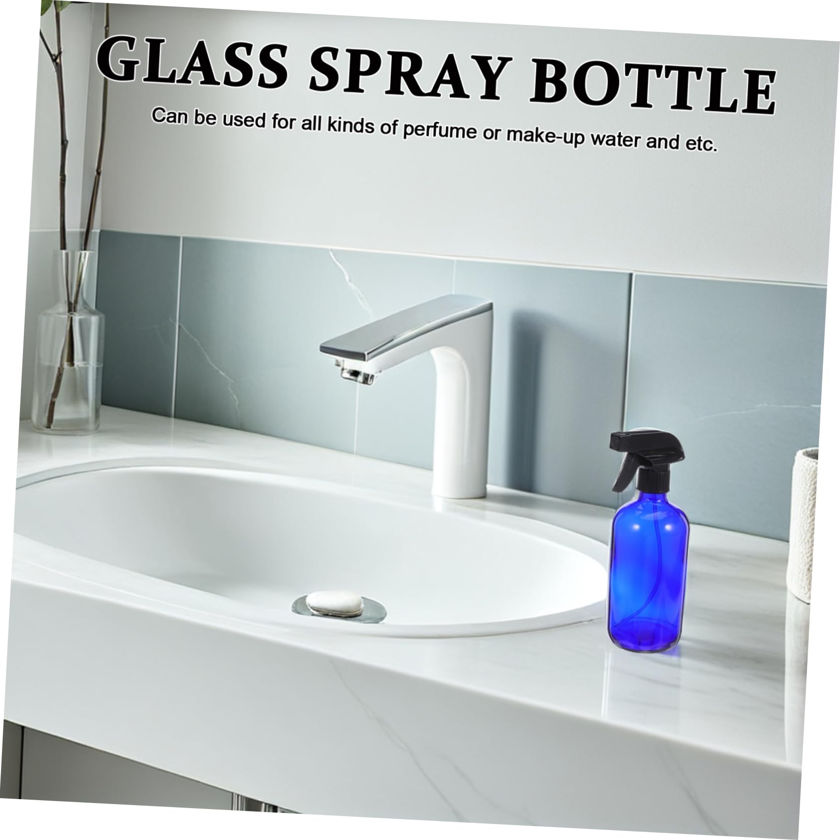 OUNONA Bottiglia Spray in Vetro Blu da 500ml Ricaricabile, 2 Pezzi | Pompa e Tappi Inclusi, per Viaggio e Profumo, Leggero e Riutilizzabile