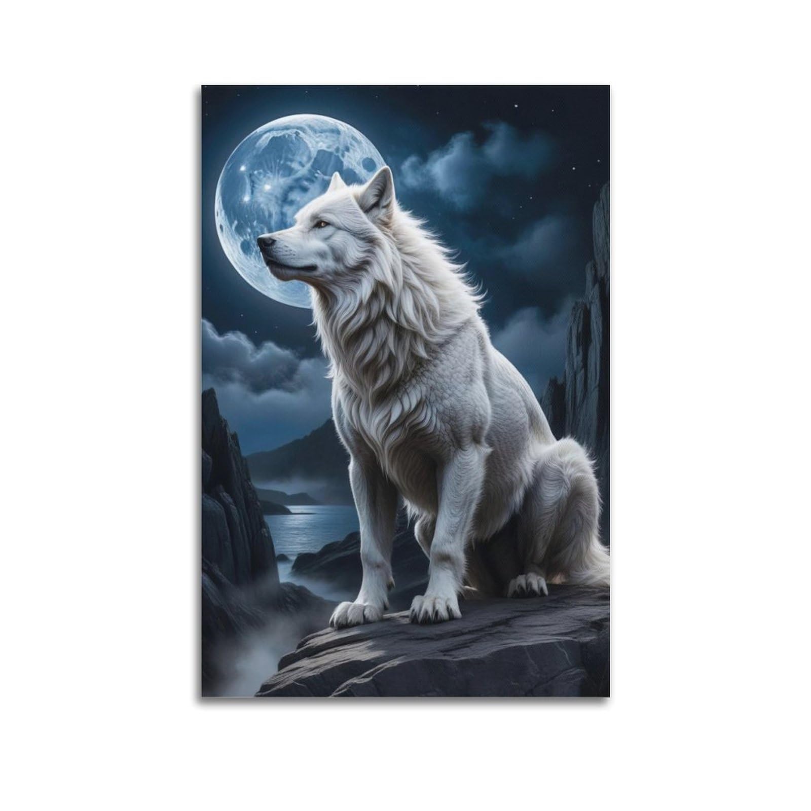 ZSZWHJ Animal Artwork Poster Wolves in The Moonlight Night Poster Decorative Painting Canvas Wall Posters And Art Picture Print Modern Family Bedroom Decor Posters 12x18inch(30x45cm)