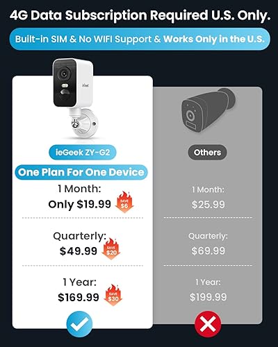 Miniatura 4 de ieGeek Cámara de seguridad celular 4G LTE inalámbrica para exteriores, sin cámara de energía solar WiFi, cámara de seguridad fuera de la red tarjeta