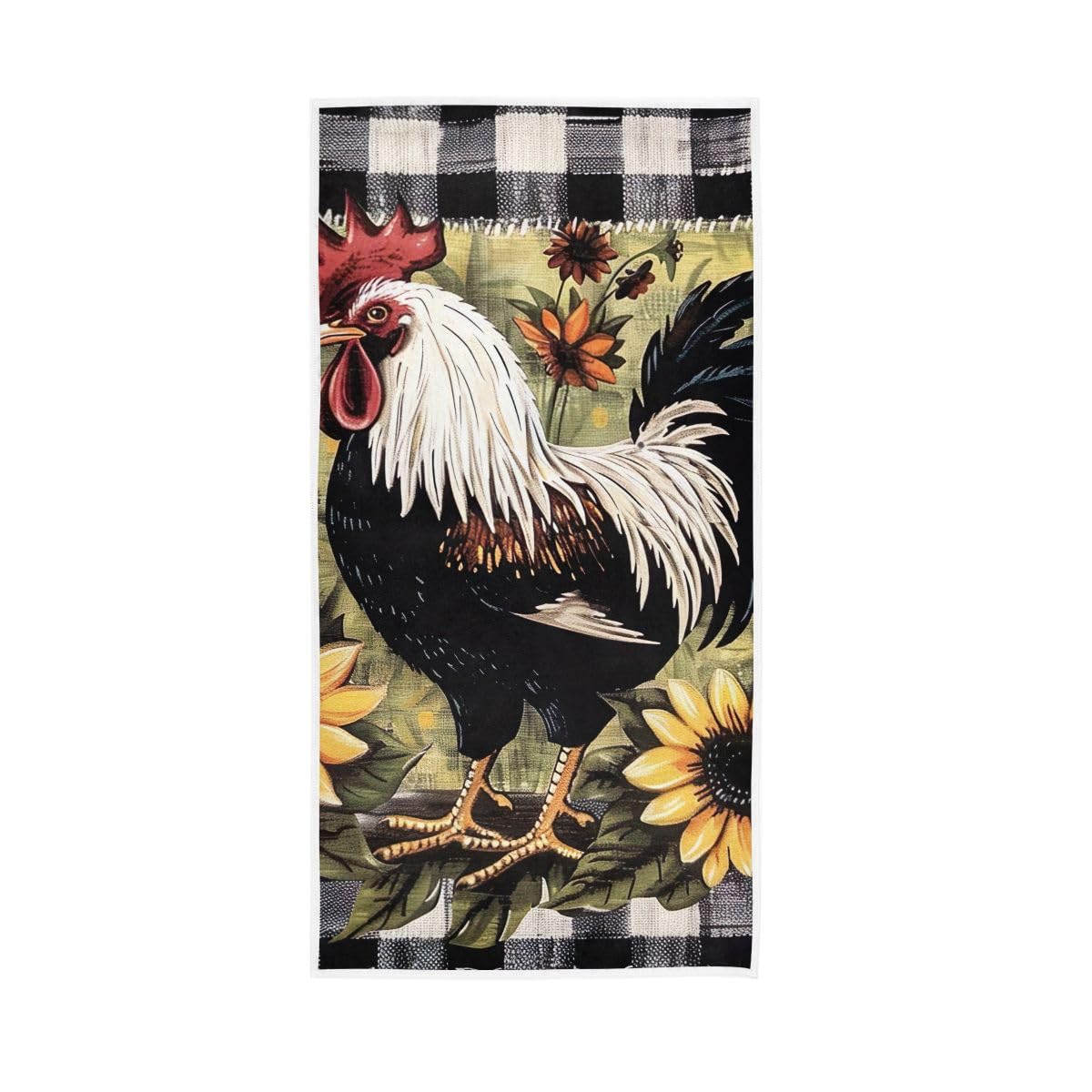 LSRCPD Rooster Sunflower on Tartan Hand Towels Bathroom, Hand Towels for Bathroom, Shower, Hotel, Spa 15 x 30 Inches