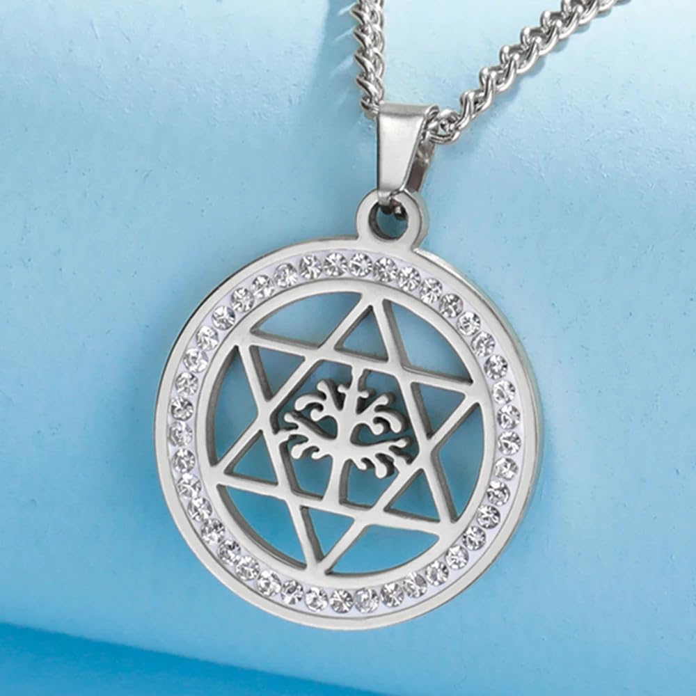 Accessori per ragazze Collana Stella di David per donne e uomini, Ciondolo cavo rotondo esagramma in argento sterling 925 con zirconi, Donne ebree,