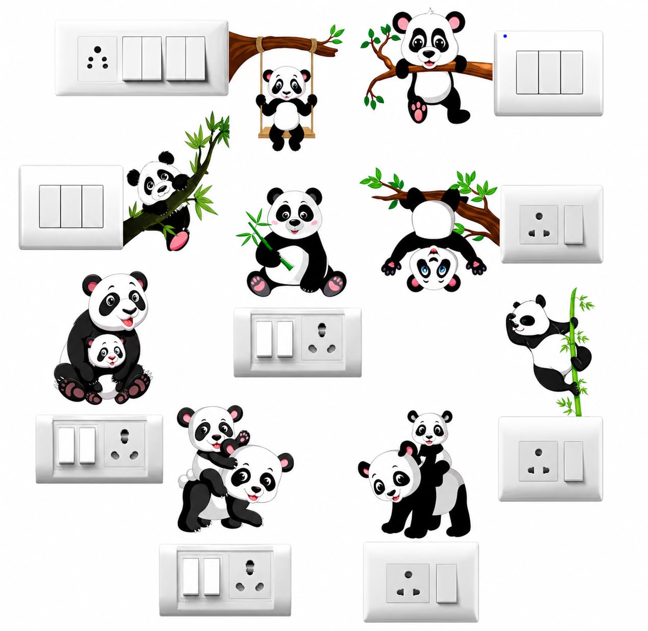 RSB HUB Switch Board Vinyl Sticker, Cute Panda Wall Switch Stickers | Decorative Light Switch Socket Cover Decals for Kids Room, Nursery & Home Decor | Easy Peel & Stick Set of 9-image-0