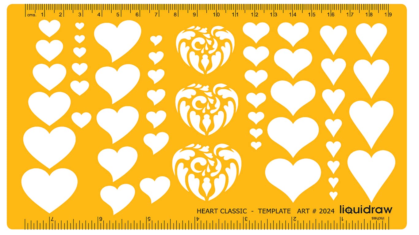 Liquidraw Jewellery Design Template Stencil - Hearts | Various Shapes, Sizes & Designs | Jeweller Essential | Great for Home Arts & Crafts & Card or Present Design | Orange Plastic | 11.8 cm x 6.3 cm