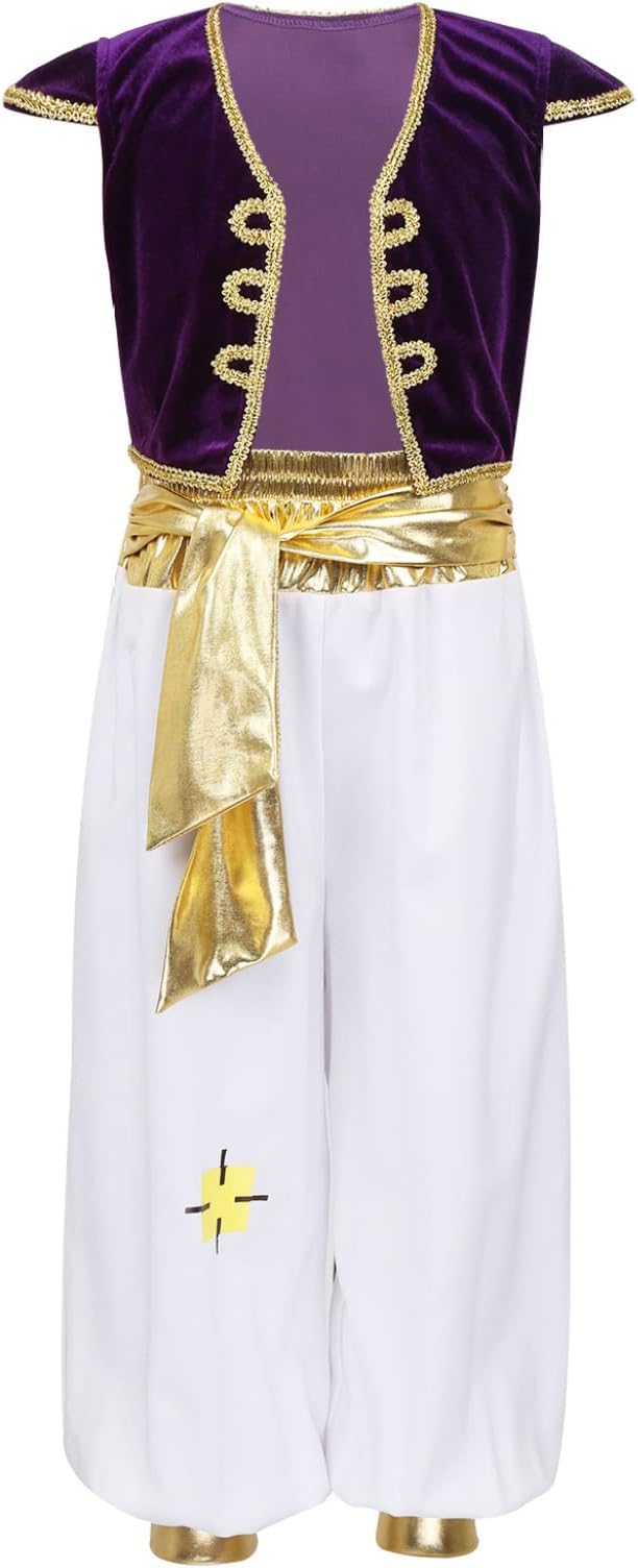 Zaldita Kids Boys Arabian Prince Costume Cap Sleeves Vest Tops Waistcoat with Pants Halloween Carnival Cosplay