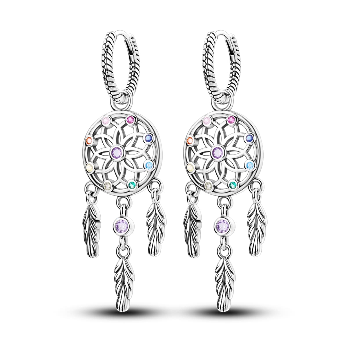 CYMYSS Ohrringe Silber 925 Hängend Zirkonia Earrings Ohrhänger Silber 925 Hängeohrringe für Damen Geschenk für Frauen Freundin Mama (Traumfänger)