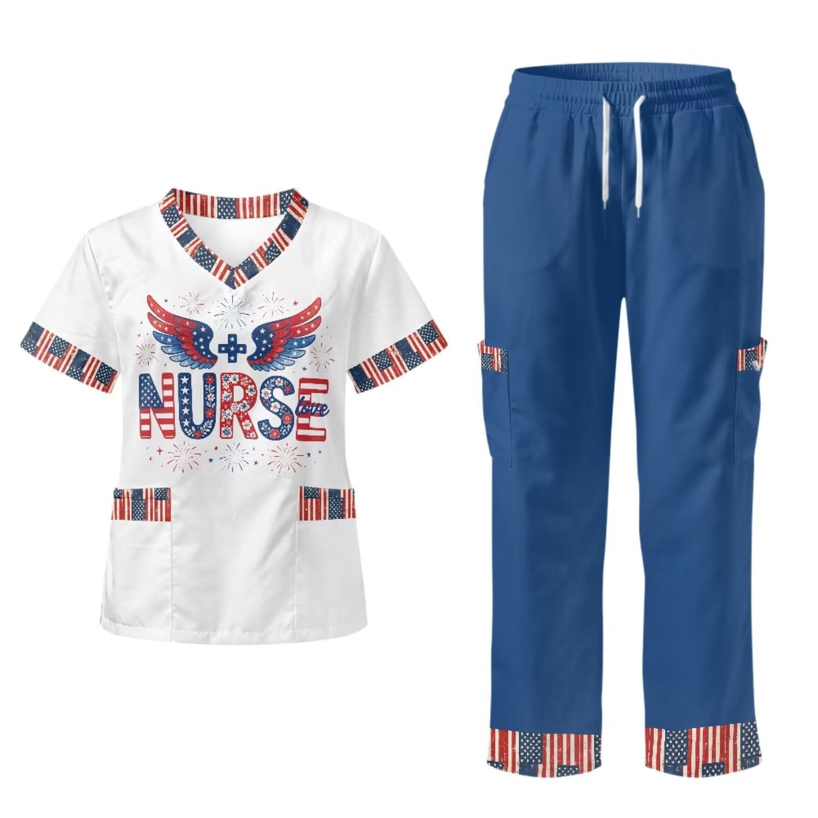 Set di scrub da donna con bandiera americana, vestibilità aderente, facile da pulire, scrub medico per donne, veterinari, tecnici e personale pediatrico