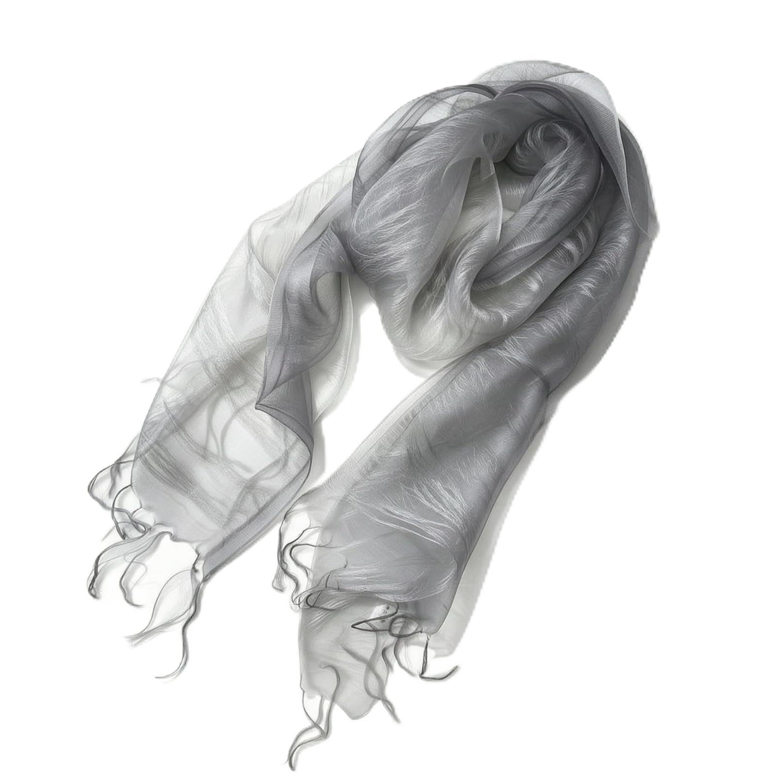 Écharpe en Soie Femme Foulard Châle Étole Matière Légère Toucher Aérien Finition à Franges Port Multiple Autour Du Cou et sur les Épaules Convient aux
