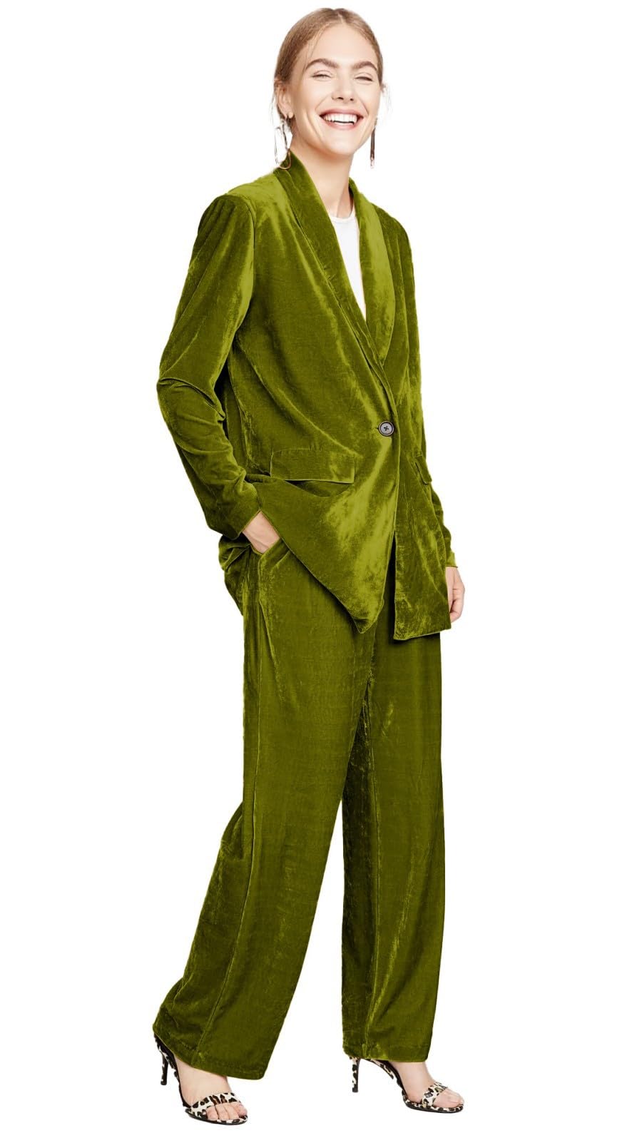 Velvet Suit Women One Button 2PCS Party Wedding Tuxedo Velvet Blazer Pants Set Workout Suits