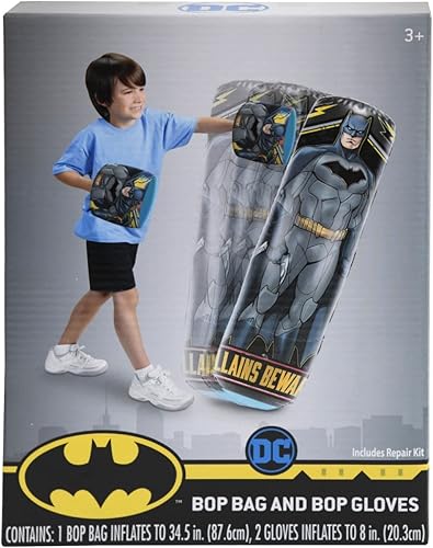BATMAN Saco de boxeo con guantes para niños, bolsa de boxeo inflable independiente para interiores y exteriores, bolsa de juguete para hacer