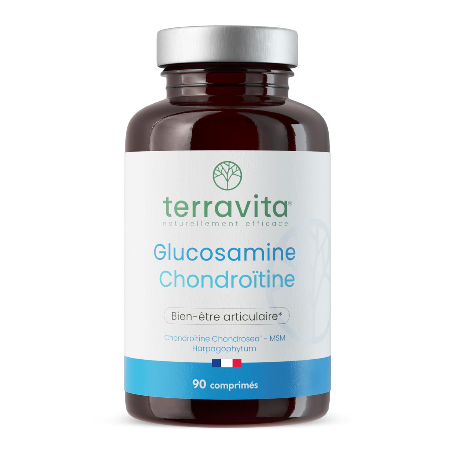 Glucosamine Chondroïtine | Avec Harpagophytum + MSM + Vitamine C + Oligo-éléments | Articulations Douloureuses - Arthrose - Perte de Mobilité | 90 Comprimés Dosage Fort | Made in France | Terravita