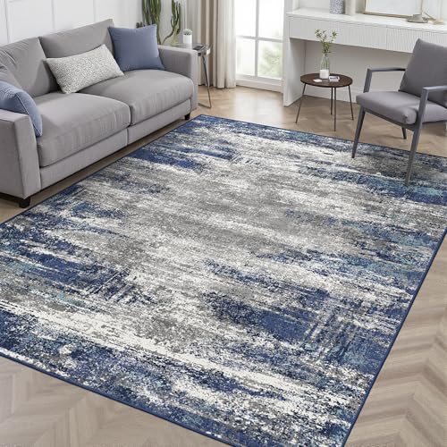 Area Rugs 3x5 for Living Room Bedroom, Indoor Modern Abstract Machine Washable Rug, Small Soft Low Pile Floor Carpet with Non Slip Backing for Entryway, Navy Blue Gray