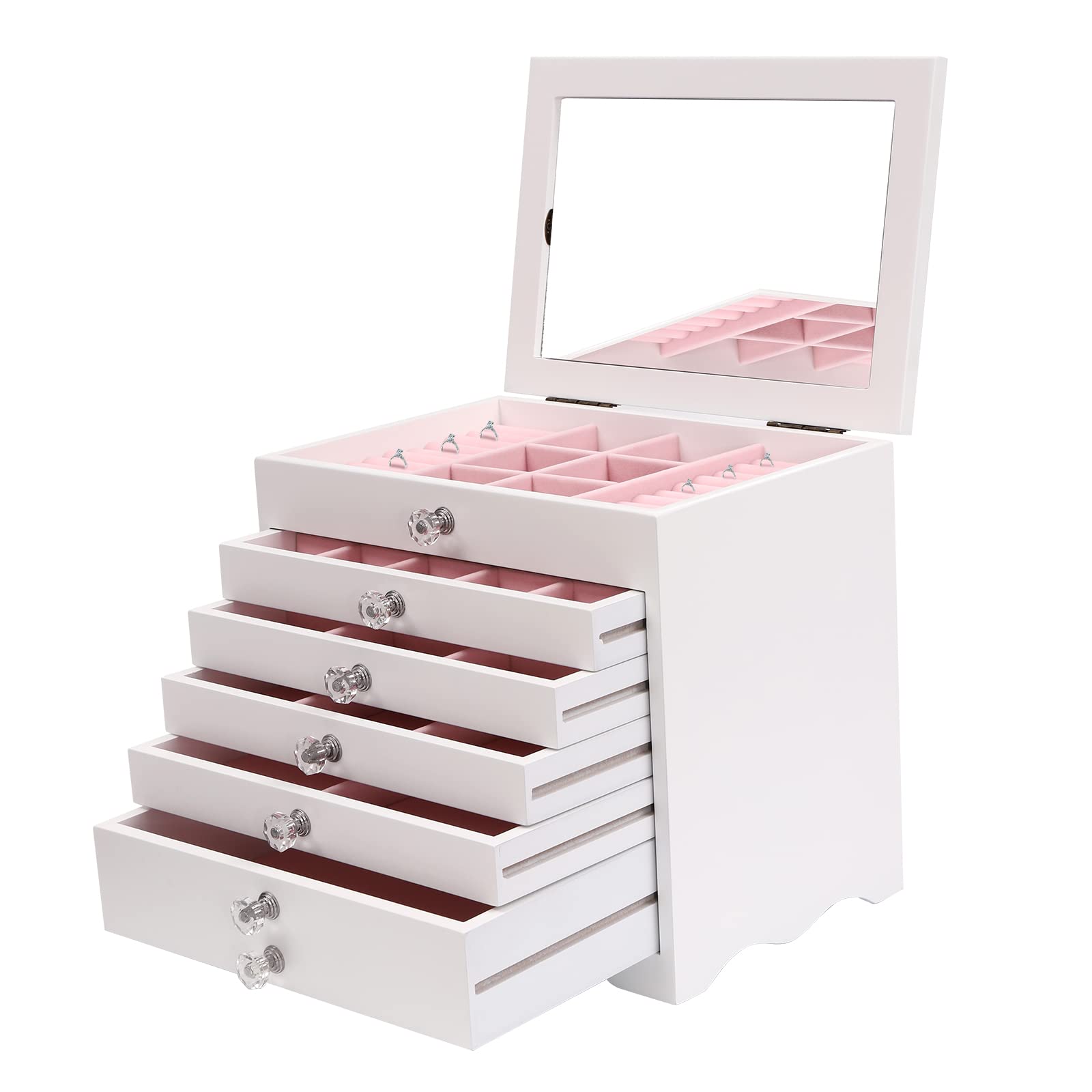 Joyero de 7 capas, 28,1 x 19,5 x 26 cm, con espejo, organizador de joyas, para collares, pendientes, brazaletes