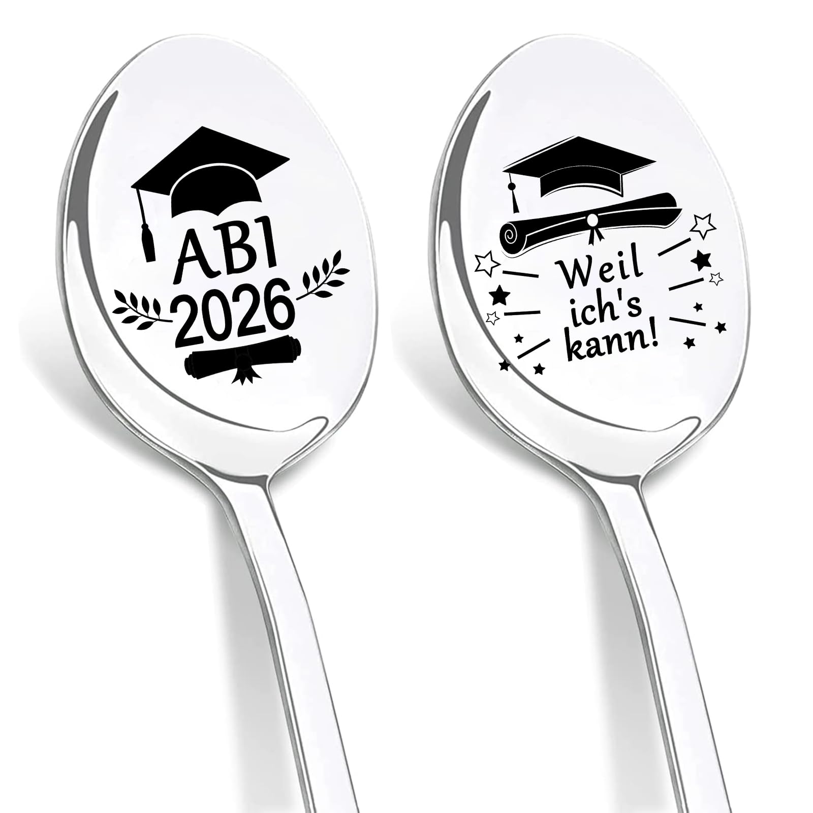 DIKARIYA Kaffeelöffel Geschenk, 2er Löffel mit Gravur, Kaffeelöffel aus Edelstahl, Teelöffel Geschenke für Geburtstage, Jubiläen, Valentinstag, Vatertag, Muttertag
