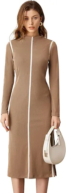 Elegant Women's Business Dress with Stand-Up Collar - Autumn Casual & Festive