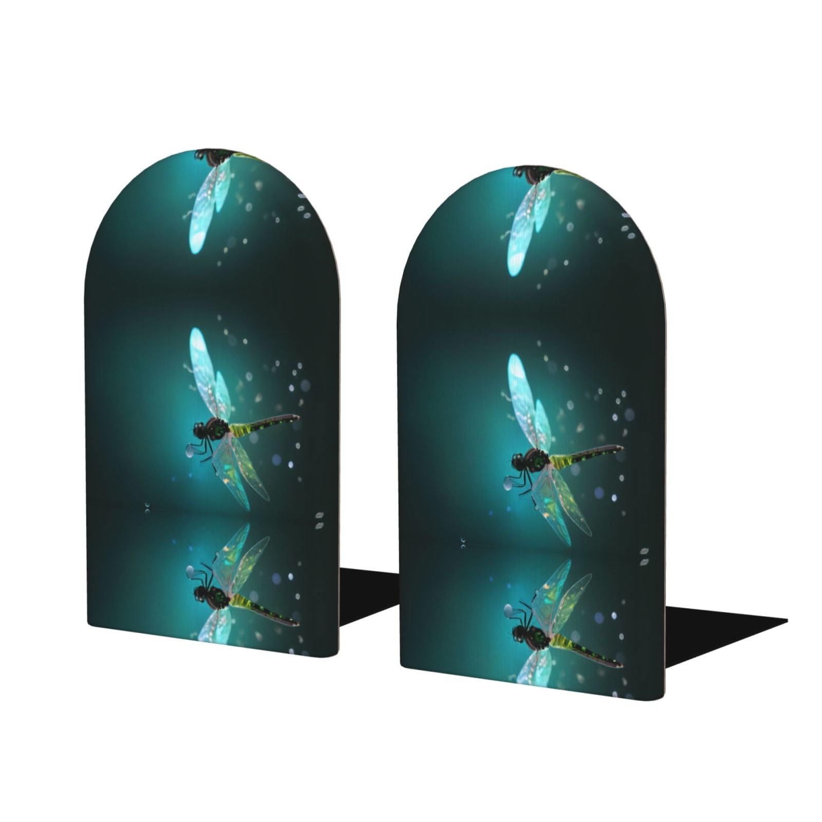 Galaxy Animal Dragonfly Stylish Bookends with Full-Print Design Durable Wooden and Metal Bookend Set for Home, Office