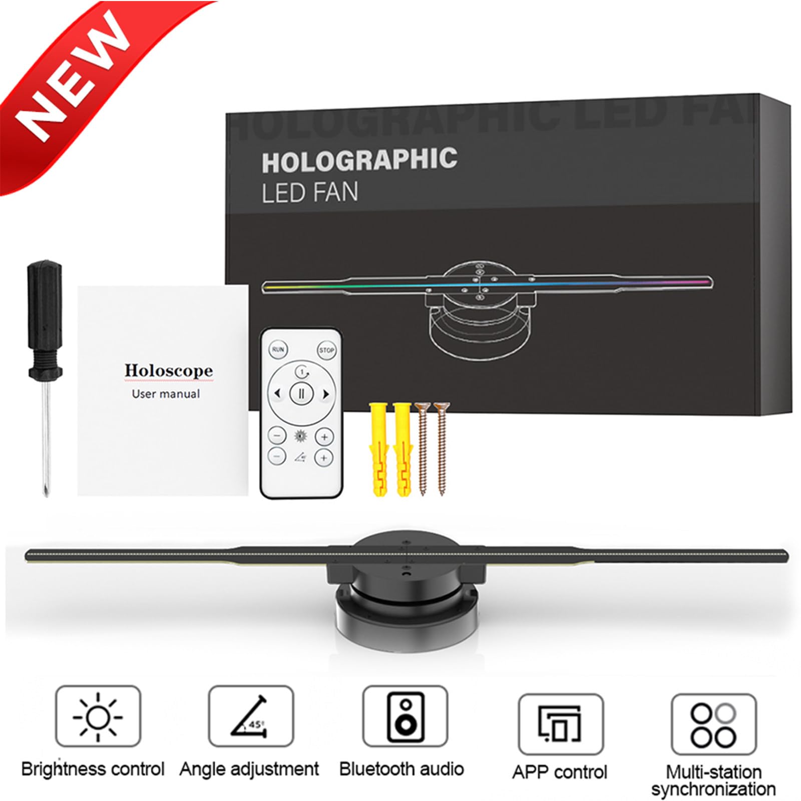 Wentylator holograficzny LED 3D (efekt bez okularów) z Bluetooth i aplikacją – wyświetlacz 1010RGB HD (352 diody LED) do sklepów i punktów handlowych