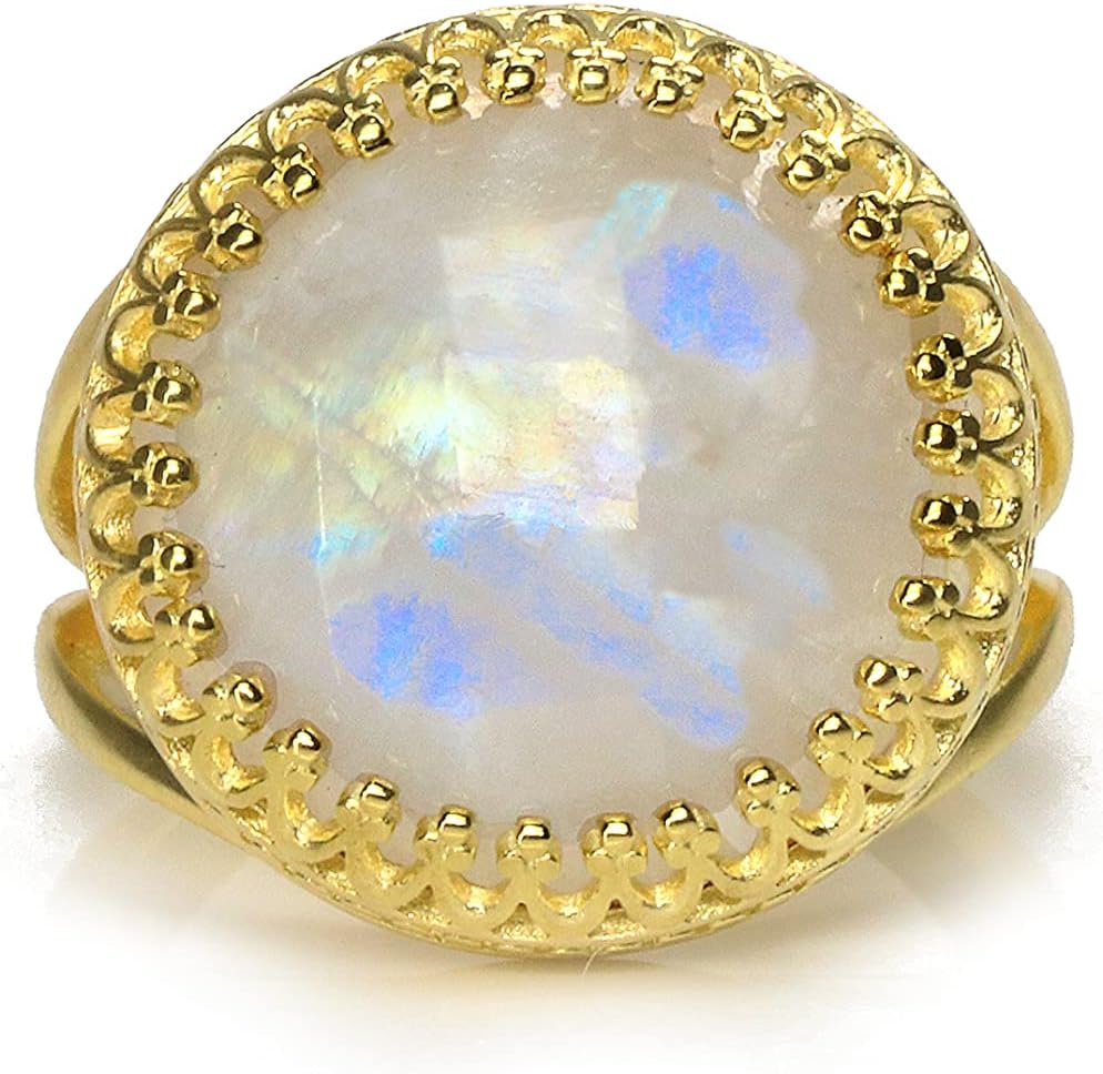 Round Rainbow Moonstone Ring in 14k Gold Filled - Handcrafted Vintage Inspired Gemstone Rings, Statement Rings, Engagement Rings, Unique Wedding Ring - Artisan Jewelry for Women