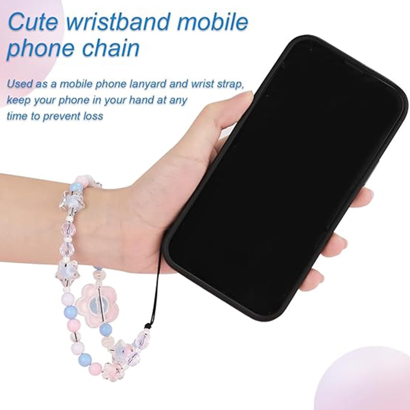 JYTDBCS Floral Beaded Phone Lanyards w/ Stars, Butterfly & Flower Torque - Blue Cellphone Wrist Straps for Girls - Image 3
