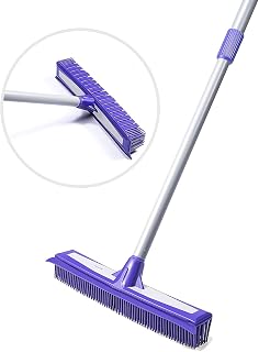 Soft Rubber Push Broom-Extendable Telescopic Long Handle Bristles Squeegee Broom Bristles Sweeper Removal Pet Dog Cat Hair for Cleaning Hardwood Carpet Tile Windows Clean Water Resistant (purple)