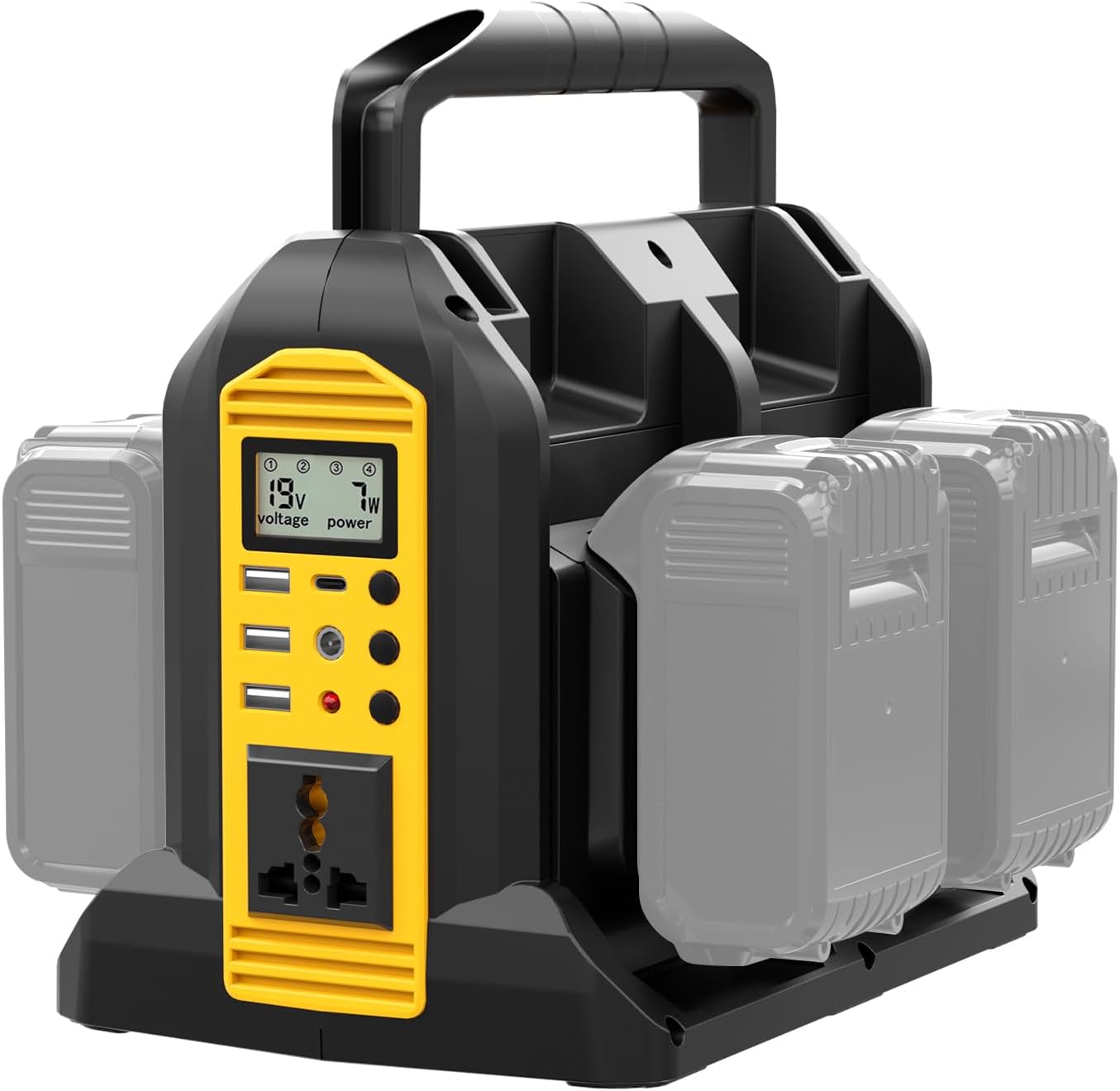 WaxPar Power Inverter Compatible with Dewalt 20V Battery, 350W Outdoor Generators Convert DC 20V to AC 120V Pure Sine Wave Inverter with 6 Output Ports, LED Light for Camping Emergency