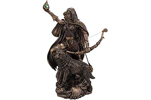 PTC Skadi Warrior with Bow and Arrow and Wolf Resin Statue Figurine