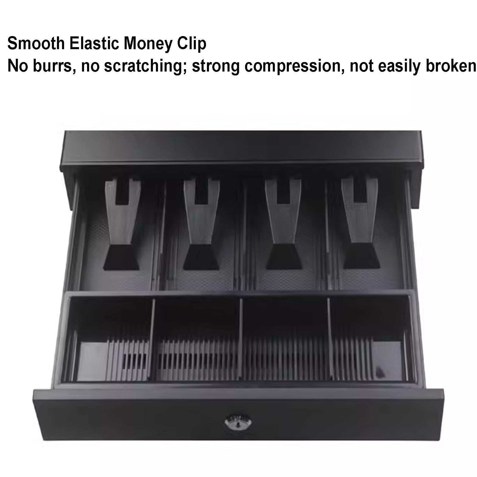 Cajón de efectivo liviano caja compacto que almacena su forma segura con 4 ranuras for billetes y for monedas(Noir)