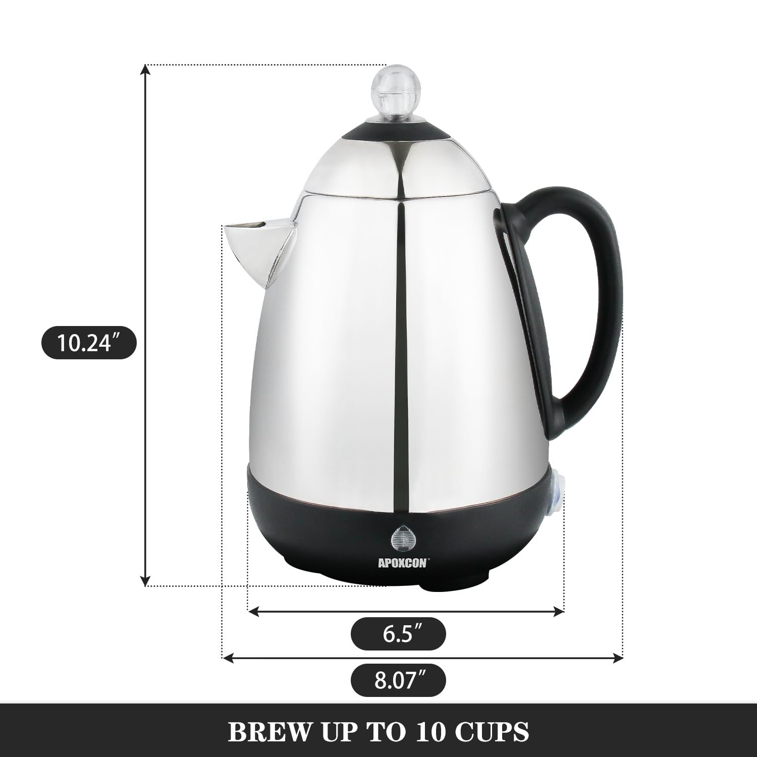 Cafetera eléctrica de acero inoxidable APOXCON 10 tazas inalámbrica