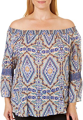 Democracy Women's Plus-Size Off The Shoulder Top with Smocked Elbow, Succulent Honey, 2X