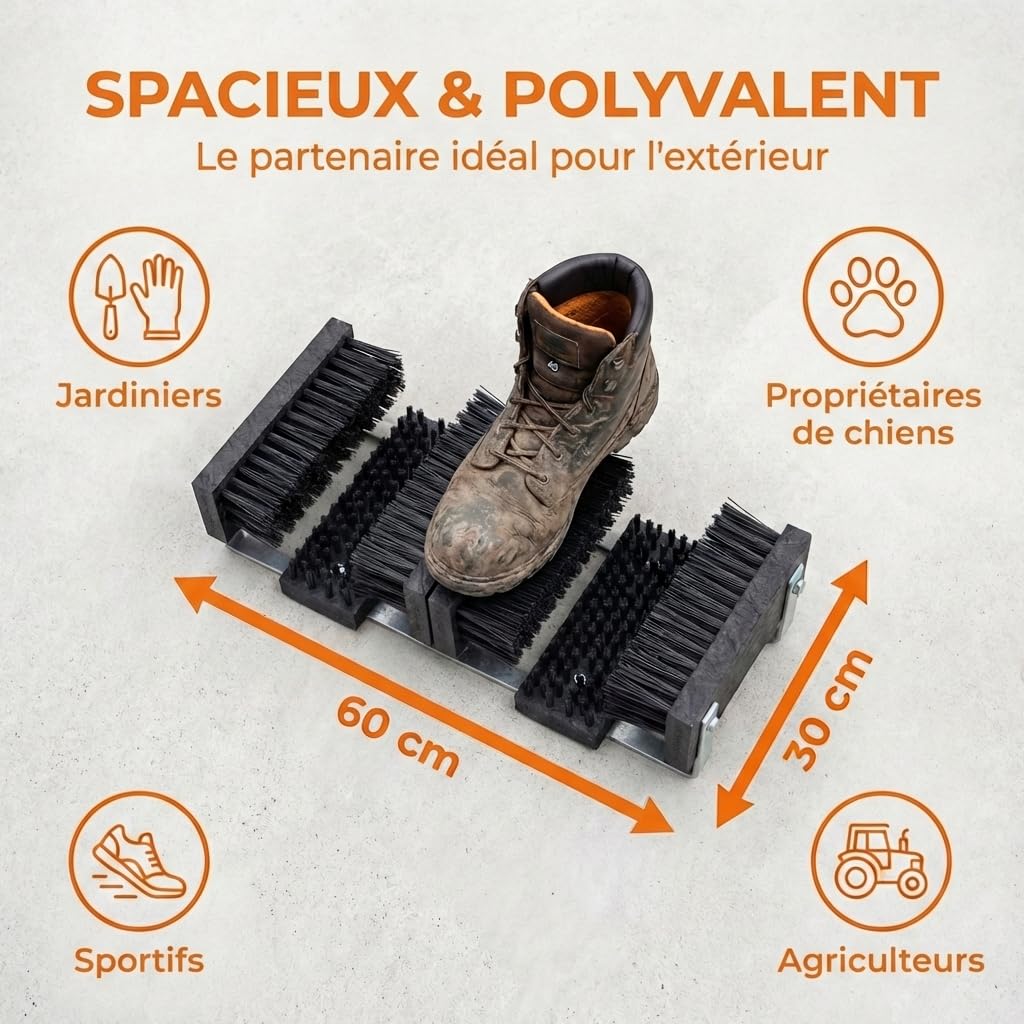 Grattoir à Chaussures avec Support Borstelshop - Paillasson d'extérieur - Brosse grattoir à Chaussures d'extérieur - Paillasson Robuste - 60 x 30 cm - Noir