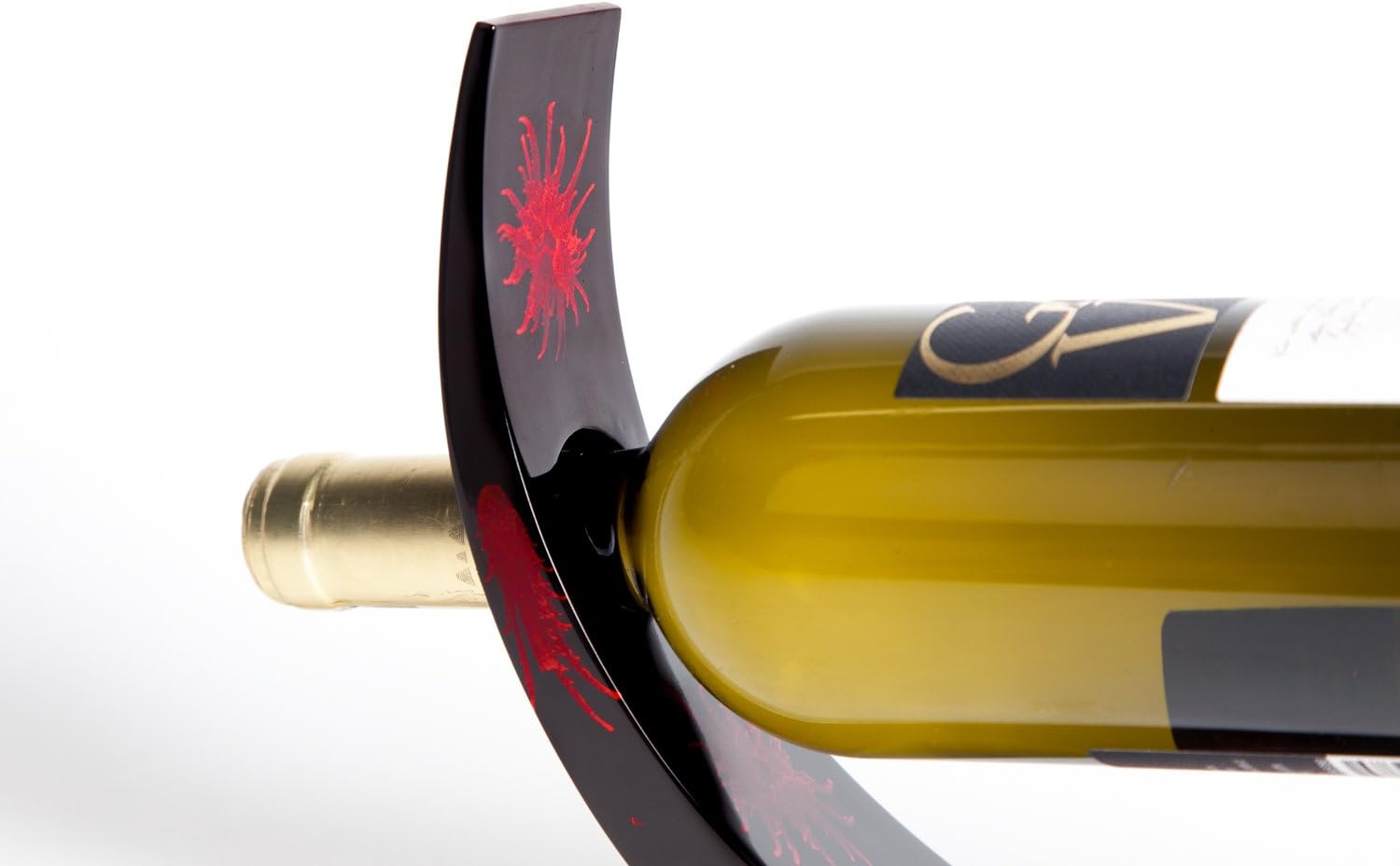 Red and Black Splash Balancing Wooden Lacquer Bottle Holder for a Single Bottle of Wine