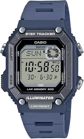 WS-B1000 Series | Mens Digital Watch | Black | 100M WR | Step Tracker | LED Illuminator | 100 SEC Chronograph | Daily Alarm | 2-Year Battery
