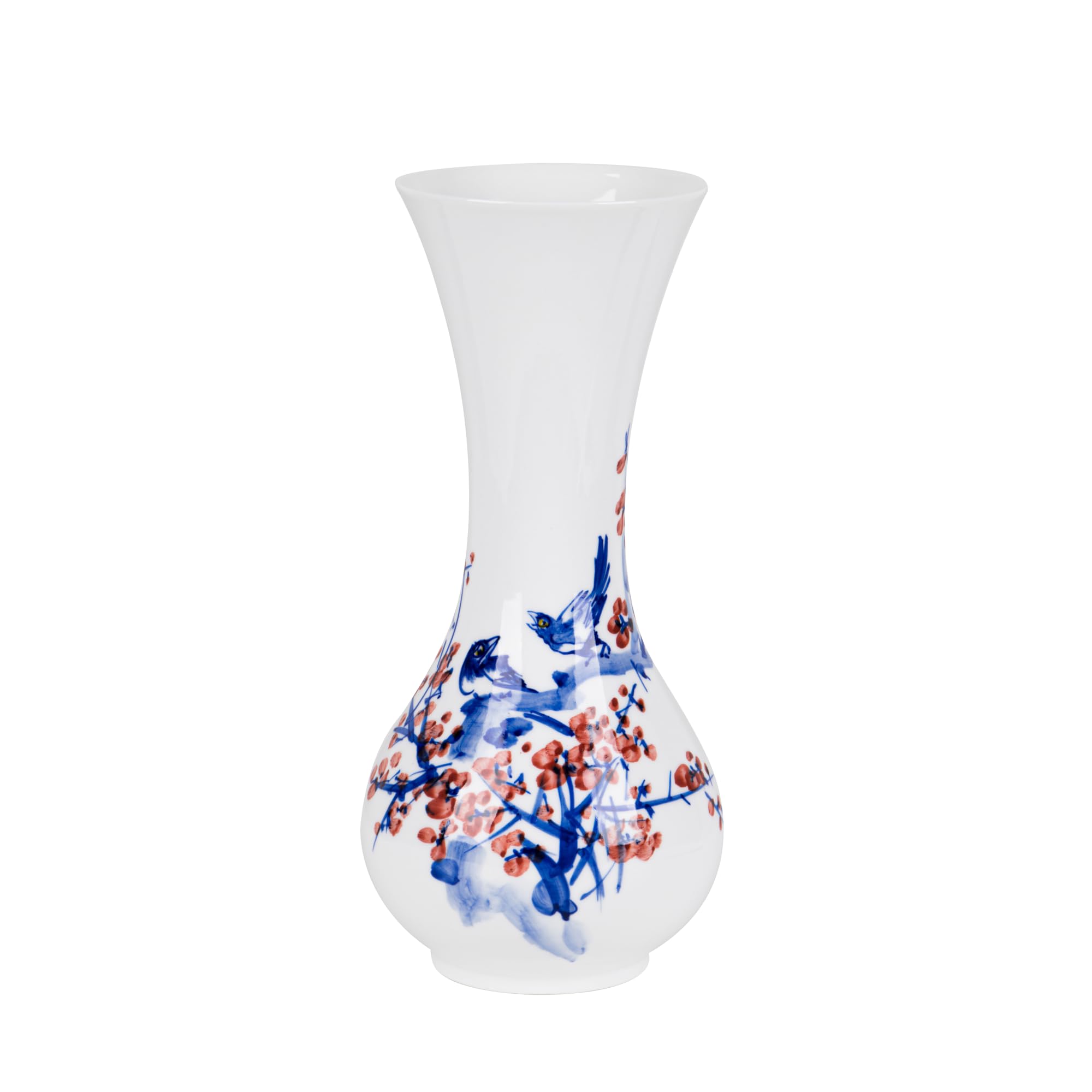 SILINE 10.6” Flare Art Vase,Jingdezhen Blue and White Porcelain Decor Vase,China Handmade Ceramic Flower Bottle (Plum)