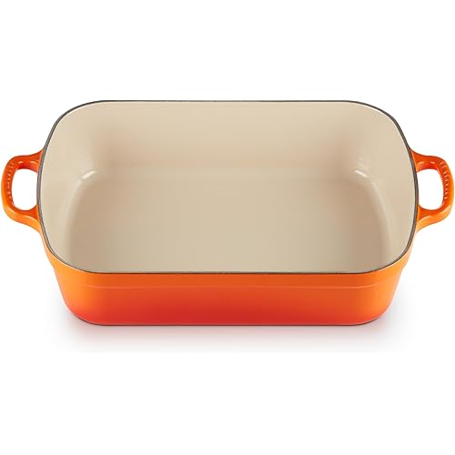 Le Creuset Enameled Cast Iron Signature Rectangular Roaster, 5.25 qt. (11.7" x 16.8"), Flame