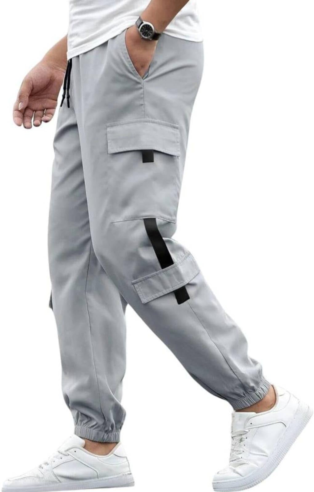 Men's Cargo Jogger Trouser, Grey, Elasticated Cuffs, Multi-Pocket, Drawstring Waist (in, Numeric, 28)-picture-44