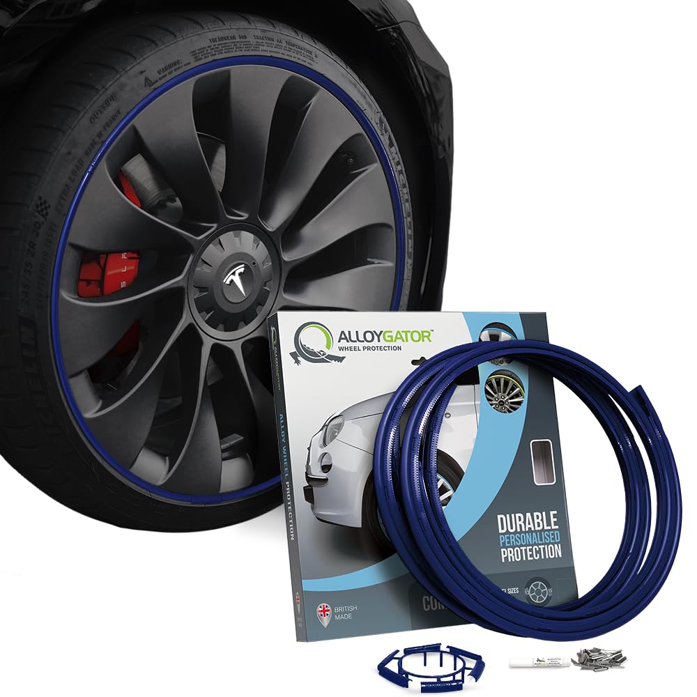 AlloyGator Blue Alloy Wheel Protectors to Avoid Kerb Scratches & Scuffs – Fits Up to 15" x 4 Wheels | Fits All Cars | Adhesive Free Car Exterior Accessory | 15 Colour Options
